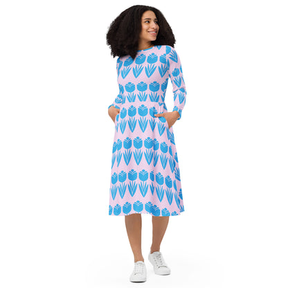 Tulips Women's Long-Sleeve Midi Dress - Viodiama Artistry