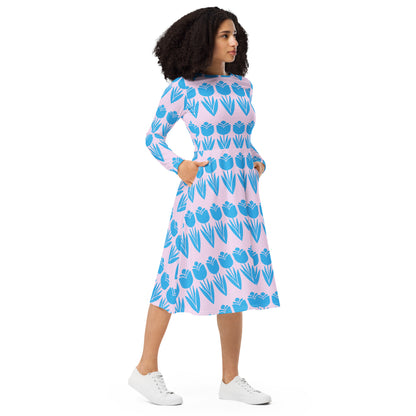 Tulips Women's Long-Sleeve Midi Dress - Viodiama Artistry