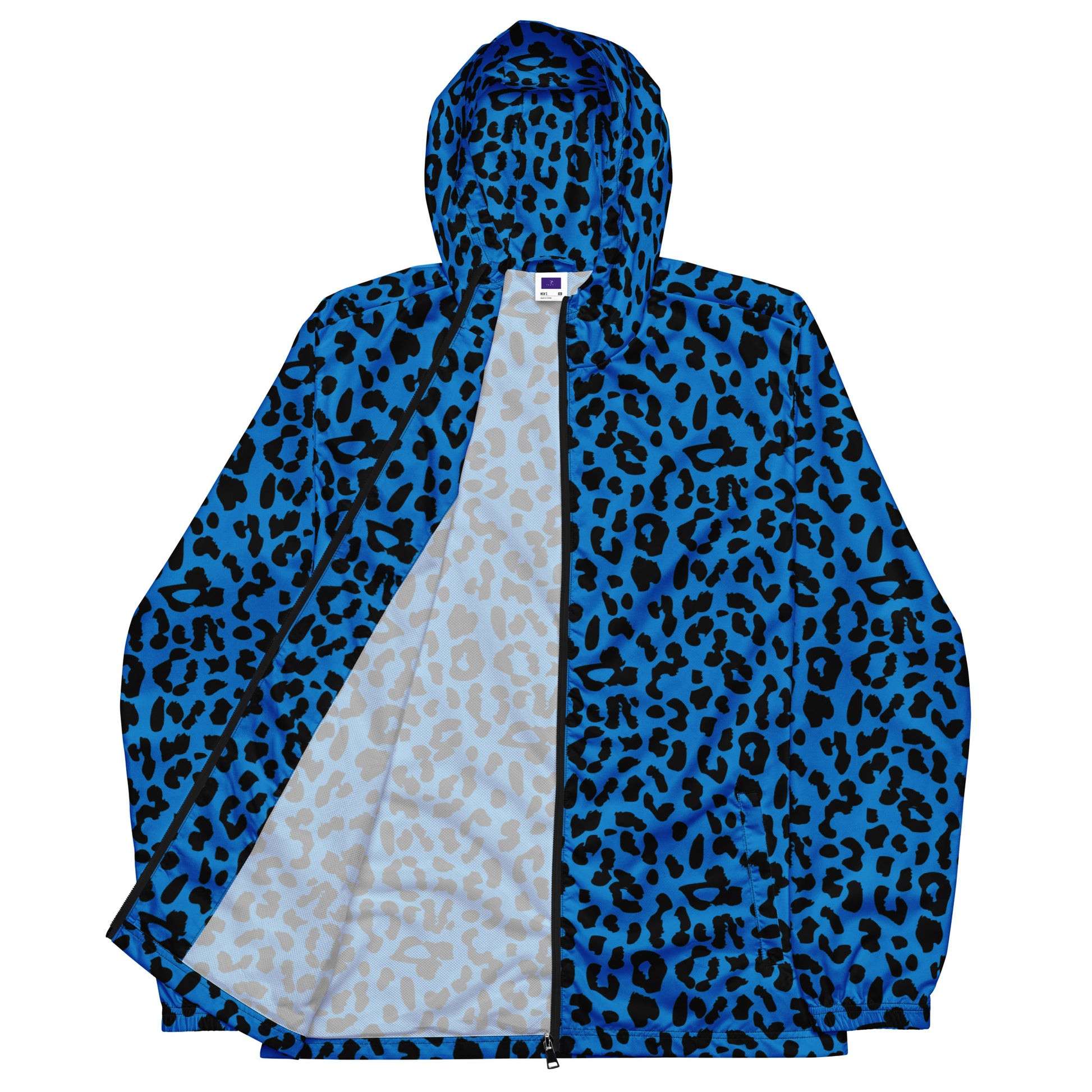 Blue Leopard Men’s Windbreaker Jacket - Viodiama Artistry