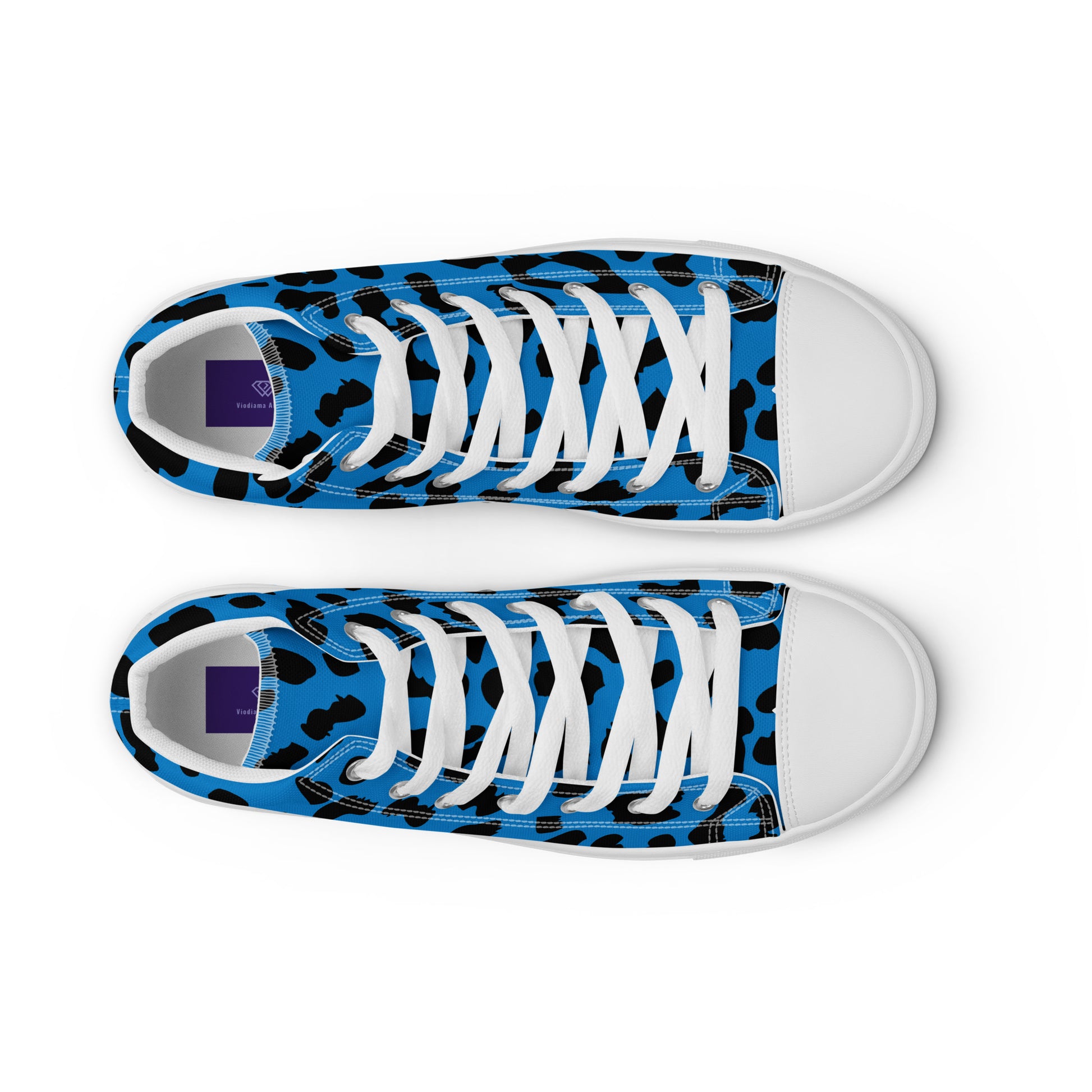 Blue Leopard Men’s High-Top Canvas Shoes - Viodiama Artistry