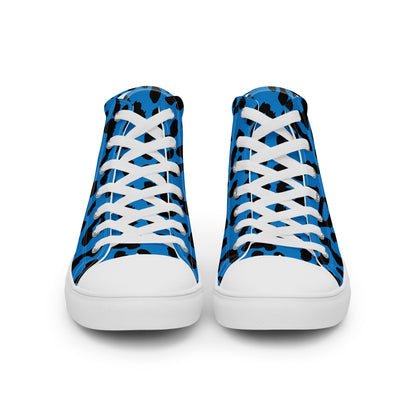 Blue Leopard Men’s High-Top Canvas Shoes - Viodiama Artistry