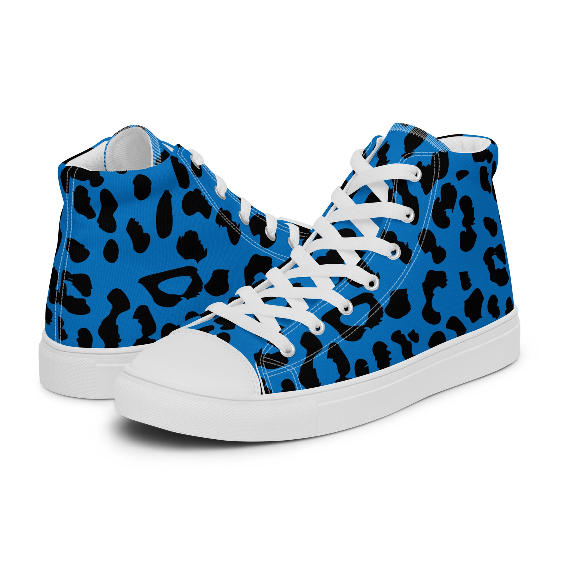 Blue Leopard Men’s High-Top Canvas Shoes - Viodiama Artistry