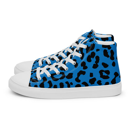 Blue Leopard Men’s High-Top Canvas Shoes - Viodiama Artistry