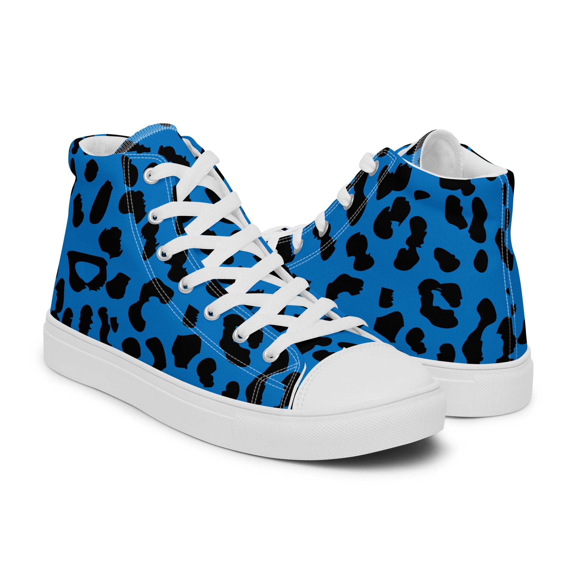 Blue Leopard Men’s High-Top Canvas Shoes - Viodiama Artistry