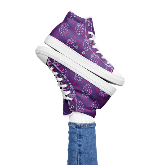 Strawberry Fresh Women’s High-Top Canvas Shoes- Viodiama Artistry